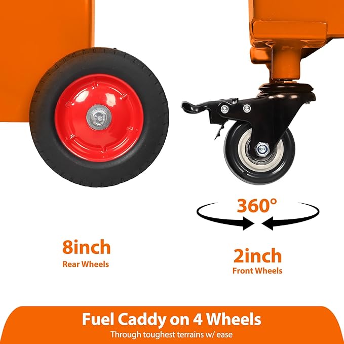 Upgraded 35 Gallon Fuel Caddy, Manual Hand Pump & Easy-Roll Wheels, Heavy-Duty UV-Resistant Steel Tank for Gas & Diesel, Portable Fuel Storage for Tractors, Mowers, Boats