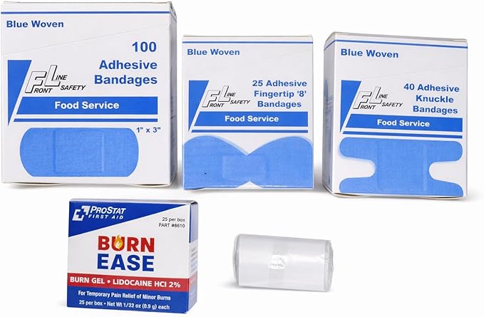 Blue Line Food Service First Aid Kit – ANSI Z308.1-2021 Class A, Commercial Kitchen Safety Kit with Blue Bandages, Burn Care, Eye Wash & CPR Shield
