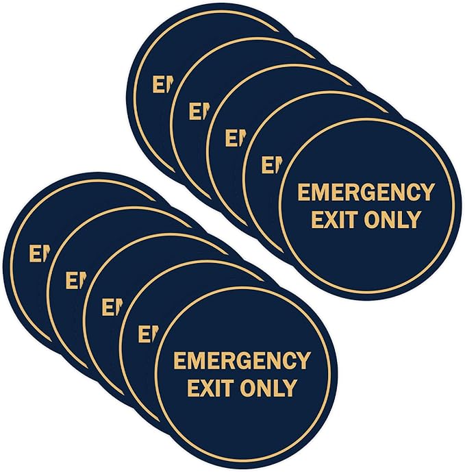 Signs ByLITA Circle Emergency Exit Only Sign (Navy Blue/Gold) - Small 10 Pack