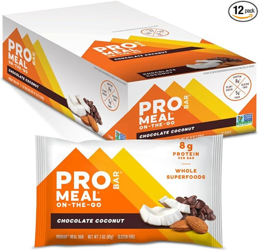 PROBAR - MEAL Bar, Chocolate Coconut, Non-GMO, Gluten-Free, Healthy, Plant-Based, Whole-Food Ingredients, Natural Energy (12 Count)