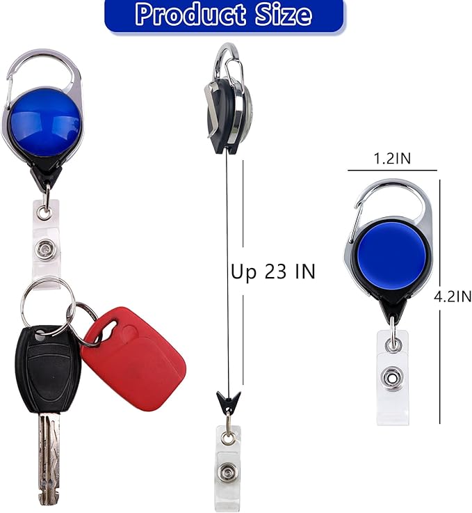Blue Retractable Badge Holder with Carabiner Clip, Durable Blue ID Card Holder for Work, Events, Conferences, Simple Card Sleeve for Men, Teacher, Women