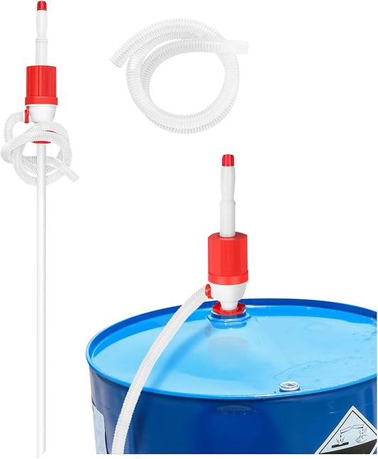 Geelin 1 Set Siphon Drum Pump with Replacement Flexible 48" Discharge Hose, Heavy Duty Bpa-free Manual Fuel Drum Pump Adjustable Length for 55 Gallon Water Barrels Liquid Transfer