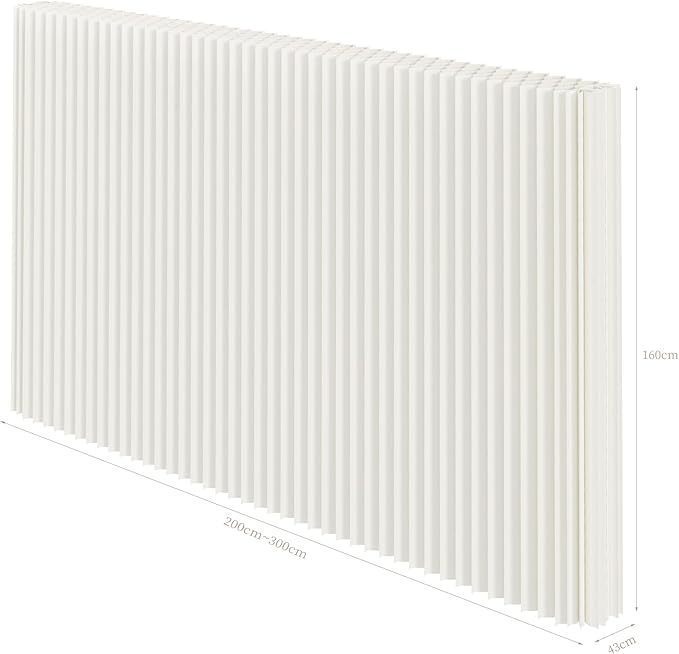Paper Room Divider, Folding Privacy Screen Lightweight Stretchable Accordion Room Divider Wall, Portable Paper Wall Divide for Home, Office, Clothing Shop (White, L：118in x W: 17in x H：63in)