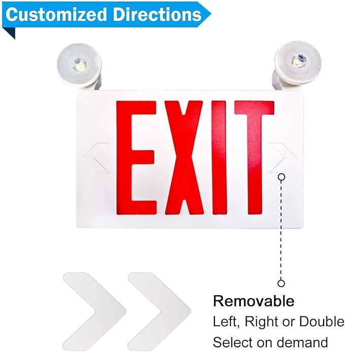 2 Pack Red Led Exit Sign with Emergency Lighting Battery Backp -Two LED Adjustable Head -120V/277V-UL Listed-Exit Lighting -Dual LED Lamp ABS Fire Resistance for Power Failure.