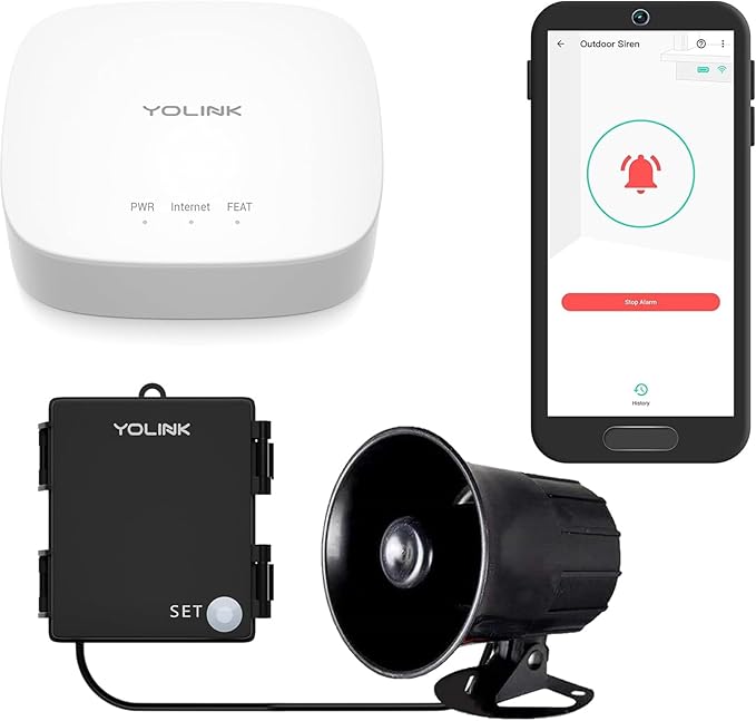 YoLink Hub and Outdoor Security Siren & Smart Alarm Controller Kit - Loud 110 dB, Wireless, Battery-Powered, 1/4 Mile Range, Android-iOS App, Alexa, Google, IFTTT, Home Assistant
