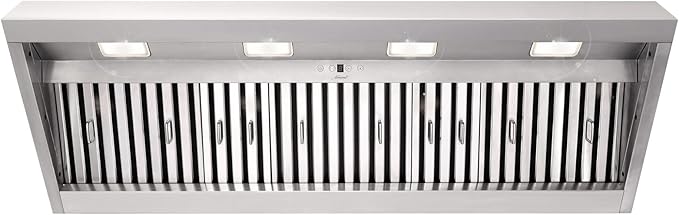 Akicon Range Hood Insert 54 Inch, 1200 CFM Built-in Kitchen Hood with 4 Speeds, Ultra-Quiet Stainless Steel Ducted Vent Hood Insert with Dimmable LED Lights and Dishwasher Safe Filters (Warm White)