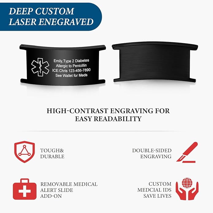 VNOX Medical Alert Bracelets for Men & Women Kids with Free Engraving Adjustable Stainless Steel Mesh Emergency Medical ID Bracelets Wristband