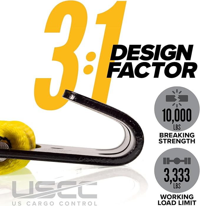 US Cargo Control Flat Hook Ratchet Straps 2 Inch X 30 Foot (320-Pack), 10,000 LBS Break Strength, Yellow Heavy Duty Ratchet Straps with Black Flat Hooks, Tie Downs for Flatbed Trailer