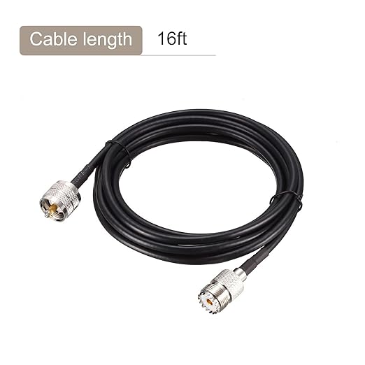 RG58 Coaxial Cables UHF (PL259) Male to UHF (SO239) Female, [for Antenna Radio Transceiver] - 16Feet / 50 Ohm/Black/ 1Pcs
