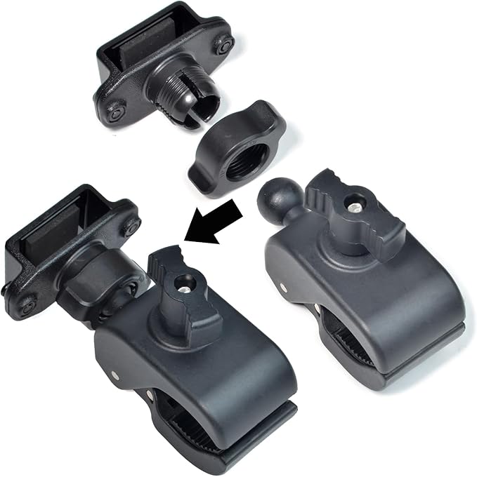 HYS Heavy-Duty Motorycle Walkie Talkie Mount - Bike Handheld Ham Radio Holder Handlebar Clamp (0.79-1.97inchs) - Universal Two Way Radio with Clip Holder Mount for Bike Motobike ATVs MTBs Golf carts