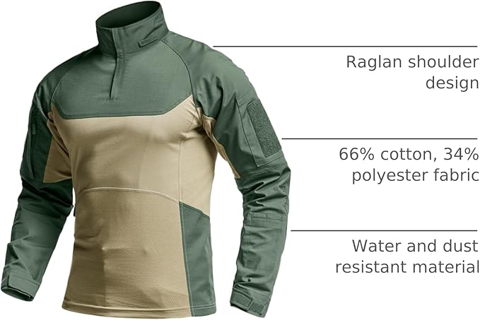 CQR Men's Combat Shirt Tactical 1/4 Zip Long Sleeve Military BDU Shirts Camo EDC Top with Pockets