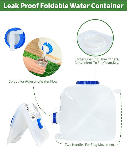 1 Pack 5.3 Gallon Collapsible Water Container Camping Water Container with Spigot,Portable Collapsible Water Jug Water Storage Containers for Outdoors Traveling Emergency