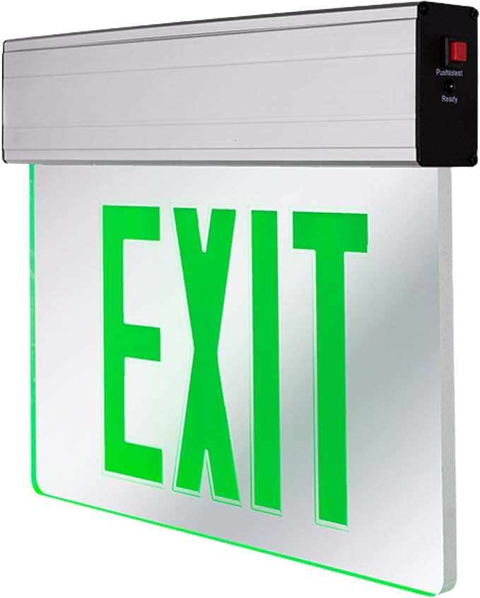 KastLite LED Emergency Edge-Lit Exit Sign, 180 Min Backup, Damp Rated, Green Letters, UL Listed, 120/277V, Acrylic Panel - 1 Pack