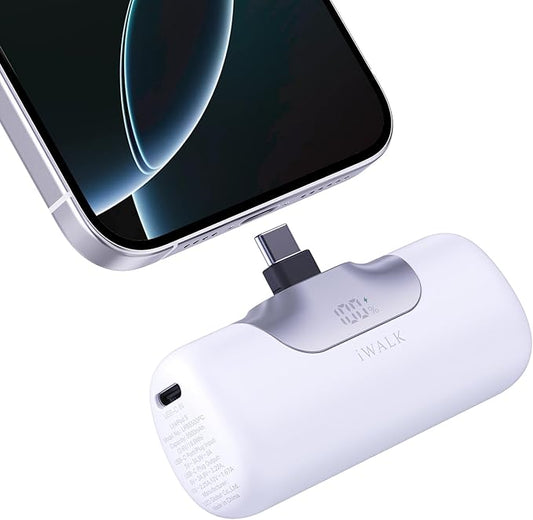 iWALK Portable Charger 5500mAh Next-Gen Small Power Bank 22.5W Fast Charging Battery USB-C Portable Phone Charger for iPhone 17/16/15 17 Plus 17 Pro Max iPad, Samsung Galaxy S25 S24 S23 Android, White
