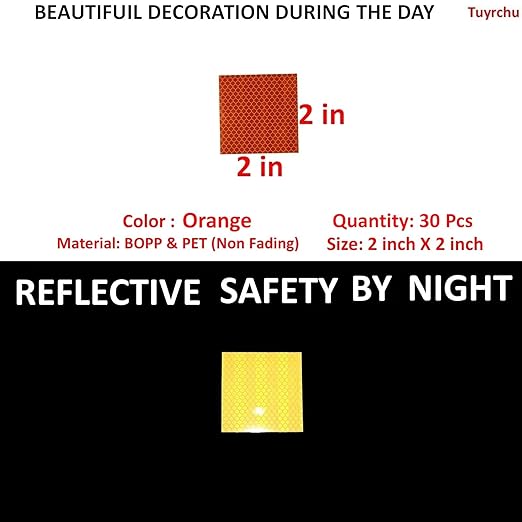 Orange Reflective Stickers 2 inch X 2 inch, Outdoor Waterproof High Visibility Warning Safety Adhesive Reflector Tape (30 Pcs)