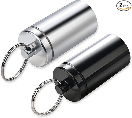 Portable Pill Holder Keychain,Aluminium Alloy Waterproof Pill Box Container for Purse Pocket,Small Daily Pill Case for Outdoor Travel Camping-2PCS