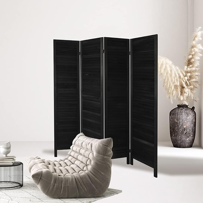 ECOMEX 4 Panel Wood Room Divider 5.6ft.Tall Folding Privacy Screen Panels, Room Divider Wall, Divider for Room Separation, Partition Room dividers and Effectively Block Sight(Black)