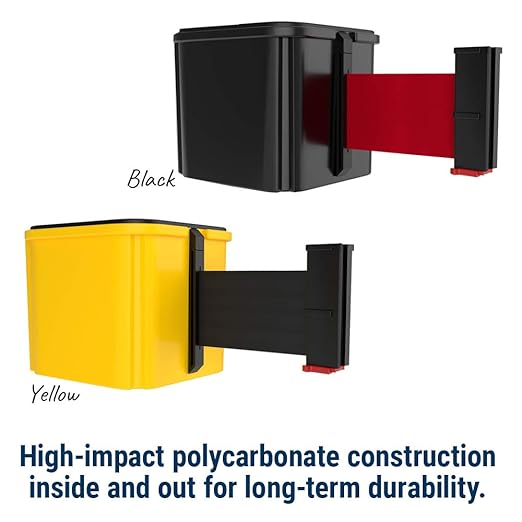 WM412 Retractable Belt Wall Mounted Yellow Crowd Control Barrier and Receiving End, 20' Authorized Access Only Belt