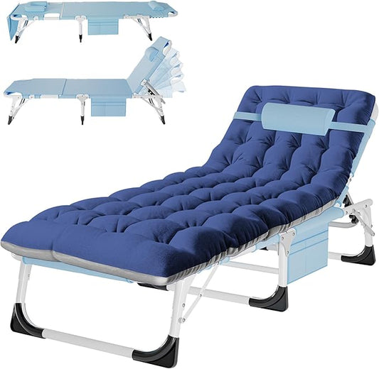 ABORON Patio Lounge Chair, Folding Guest Bed Cot for Adults, 500LB Heavy-Duty Capacity, Portable Extra Bed with Comfort Mat, Quick Fold Design for Indoor Guest Stays & Temporary Use