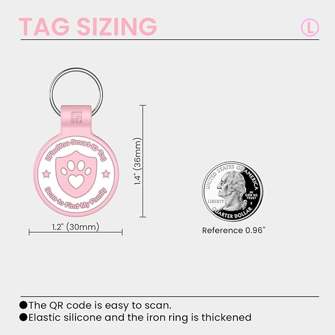 Silicone Dog Tags Personalized for Pets with QR Code, Emergency Contact Info, Anti-Lost, Scan Location Alerts(Pink-L)