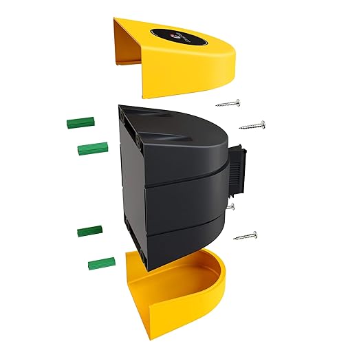 Crowd Control Warehouse - CCW Series WMB-220 Fixed Wall Mount Retractable Belt Barrier - 15 Foot, Black and Yellow Safety Belt with Yellow ABS Case