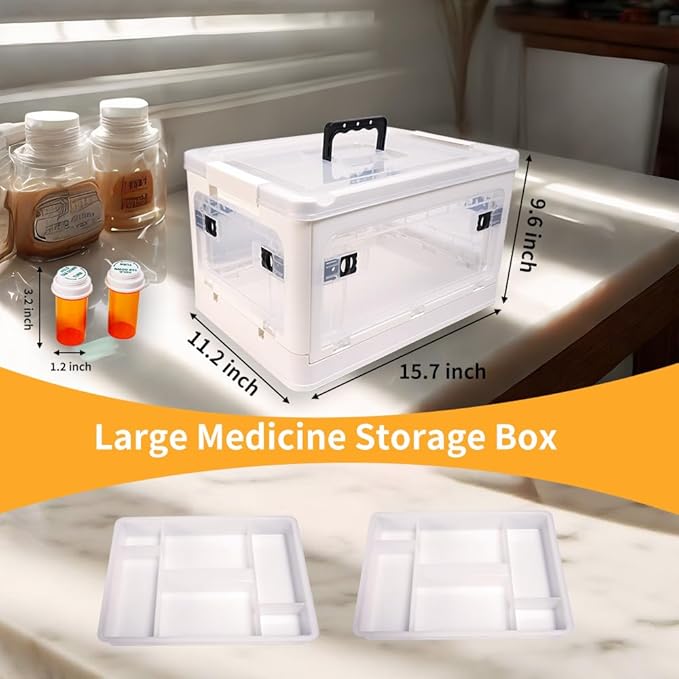 20QT Medicine Organizer Box - Medicine Storage Containers,Medicine Box with Handles Transparent Medicine Containers, Suitable for Home and Office
