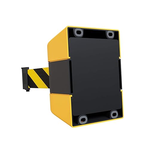 Crowd Control Warehouse - CCW Series WMB-220 Fixed Wall Mount Retractable Belt Barrier - 15 Foot, Black and Yellow Safety Belt with Yellow ABS Case