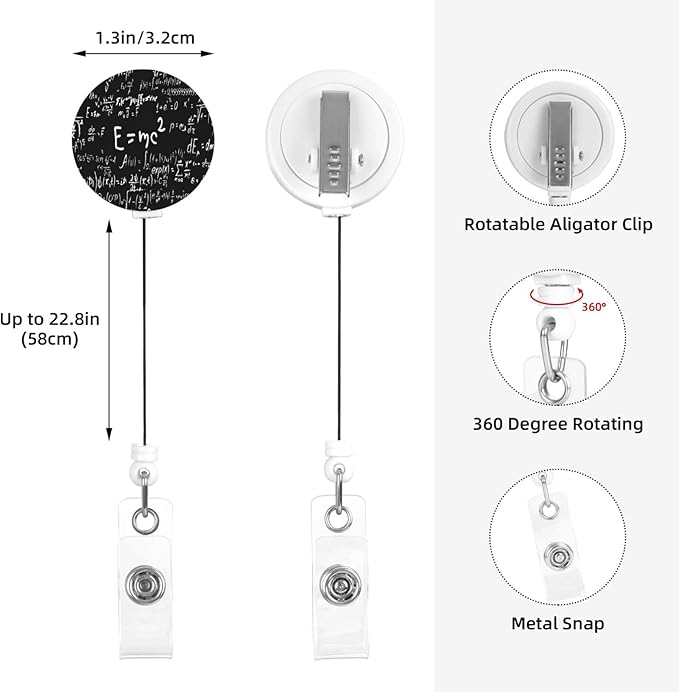 Maths Equations Badge Reels Retractable Badge Holder with Clip for Id Name Tag Office Worker Student Teacher Nurse Doctor