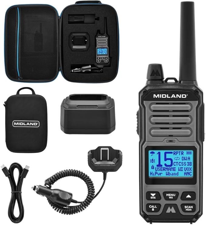 Midland GXT67 PRO 5W GMRS Radio - Two-Way Midland Walkie Talkie - Repeater Capable, IP67 Waterproof, Active Noise Canceling, Hands-Free Operation, 99 Channels, 16-Hour Battery -1 Pack