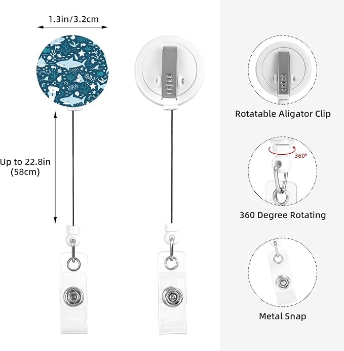 Fun Shark Badge Reels Retractable Badge Holder with Clip for Id Name Tag Office Worker Student Teacher Nurse Doctor