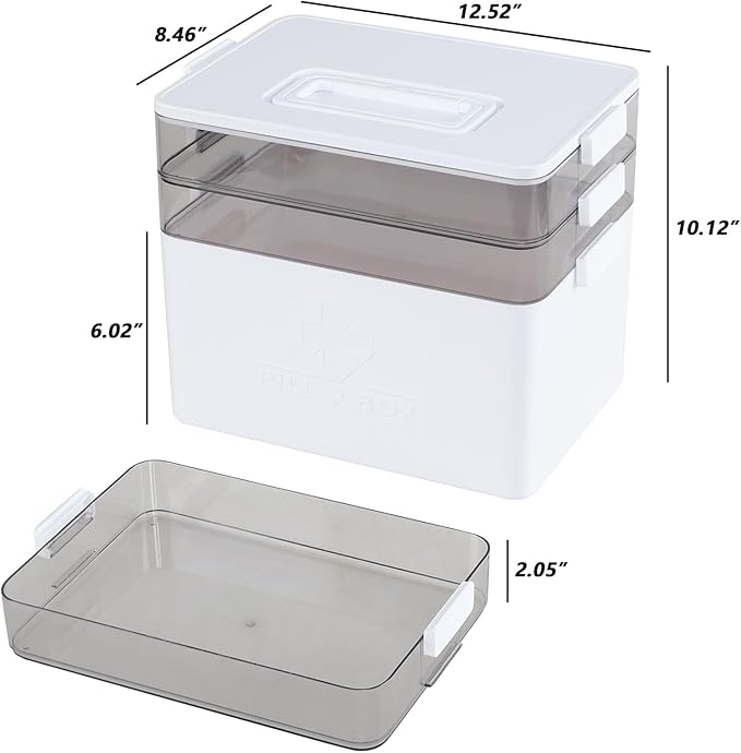 Begale Large Medicine Storage Box, 3-Tier Portable Medicine Cabinet Organizer, Plastic First Aid Box with Handle, White