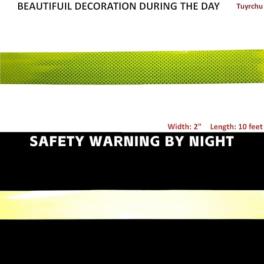 Fluorescent Yellow Reflective Tape Outdoor Waterproof 2 inch, Non Fading High Visibility Warning Industrial Marking Tape (10 feet)