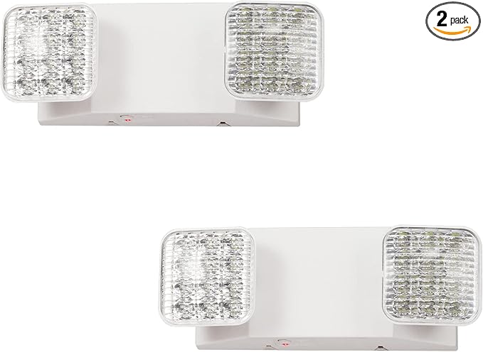 TANLUX LED Emergency Lights with Battery Backup, Two Head Adjustable Commercial Emergency Lights, UL Listed, AC 120/277V, Hardwired Exit Light Fixtures - 2 Pack (White)