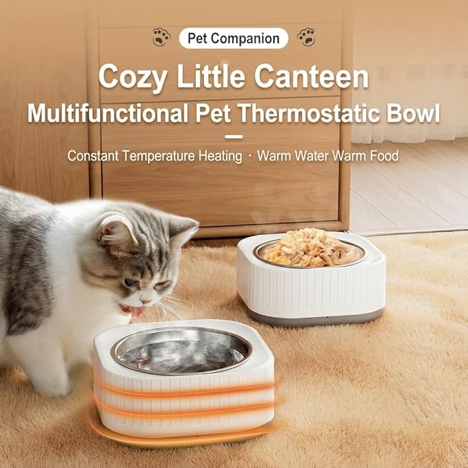 Heated Water Bowl, 200 ml Outdoor Thermostatic Control Heated Dog Pet Bowl,Heated Water Pet Dish with 5Ft Chewproof Cord, Provides Warm Drinkable Water in Winter for Dogs Cats Chickens (Grey)