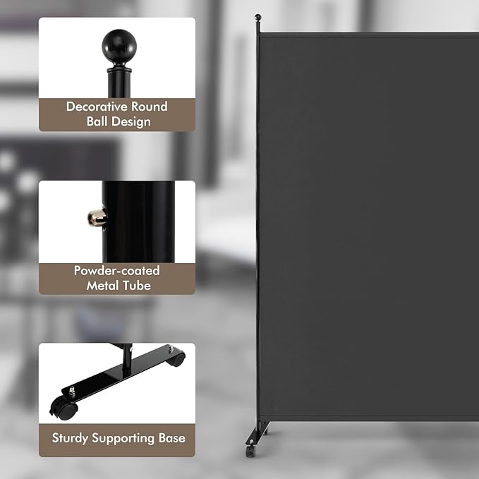 Giantex Room Divider Large Single Panel, 73''W x 73''H Privacy Screen with Lockable Wheels, Rolling Room Divider Panel for Home Office Studio, Partition Fabric Wall Divider for Room Separation, Gray