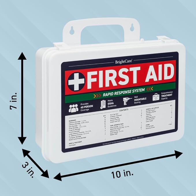 First Aid Kit for Business, Wall Mountable & Portable with Hard Case, OSHA Compliant for Businesses, Office, Restaurants, Work Vehicles, Retail & Service Spaces - 200 Piece - Medium