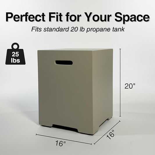Propane Tank Cover Table for Fire Pits, 20 LB Concrete Propane Tank Holder with Side Handles, Outdoor Tank Storage Side Table for Patio, Gas Griddle, Aqua Grey