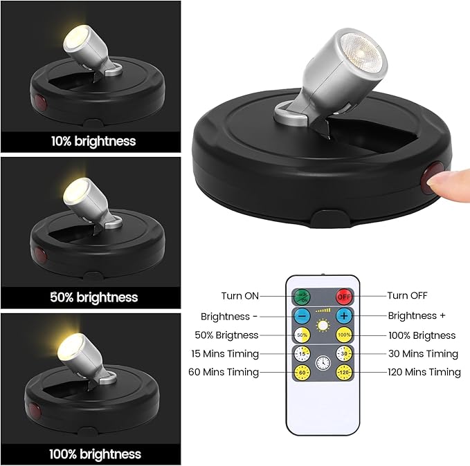 LED Spotlight Battery Operated, Wireless Picture Light, Accent Spot Light for Indoor Plant Tree, Display Puck Lights with Remote, Stick on Uplighting for Wall Photo Painting Dartboard Decor Artwork