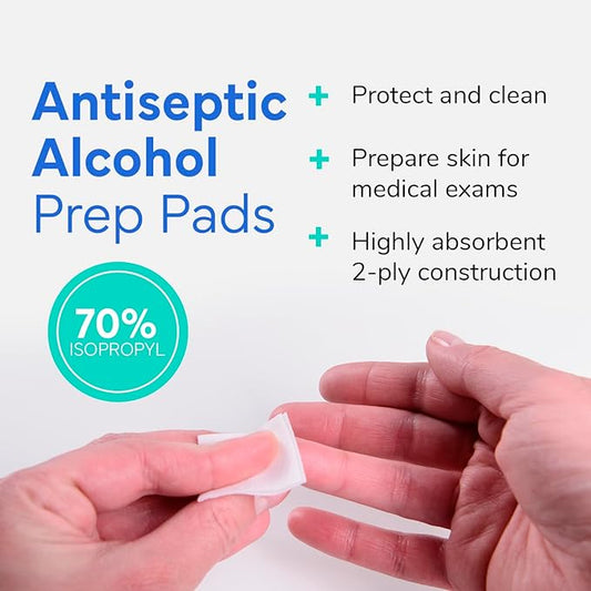 OWELL Prep Pads - 300 Individually Wrapped Sterile Alcohol Wipes, Medium 2-Ply Antiseptic Wipes for Disinfecting Skin, First Aid Kit Alcohol Swabs (3 Packs of 100 Count)