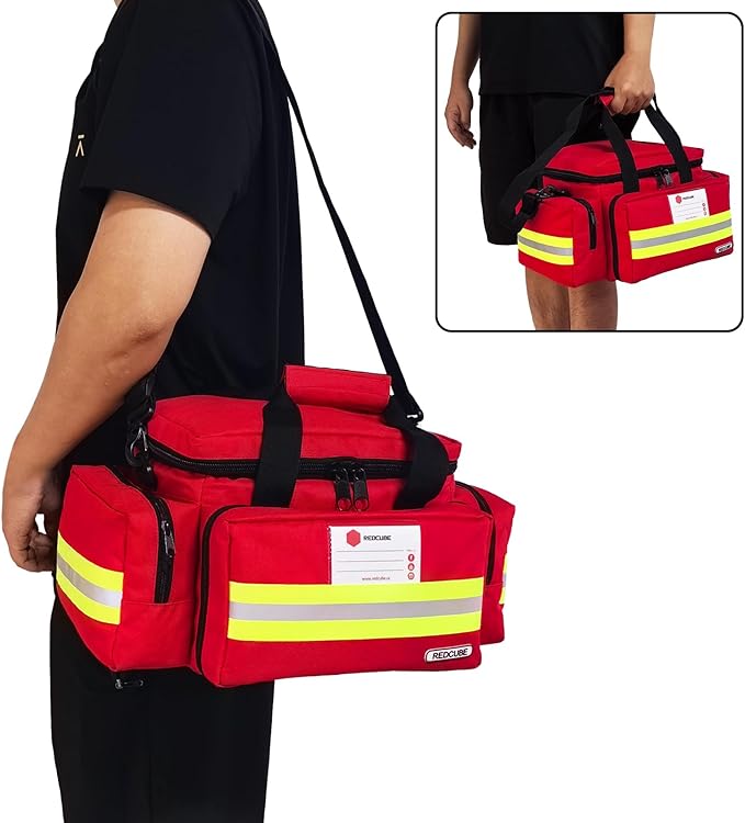 REDCUBE Emergency Bag - First Aid Bags Empty - First Responder Bag for Trauma, Professional Multiple Compartment Kit Carrier For Emergency Medical Supplies (Red)