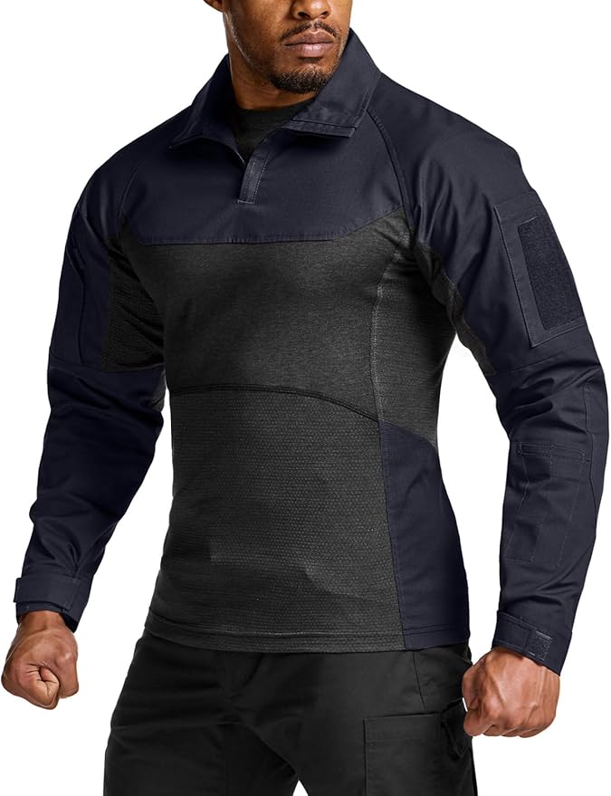 CQR Men's Combat Shirt Tactical 1/4 Zip Long Sleeve Military BDU Shirts Camo EDC Top with Pockets