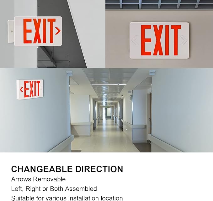 LED Exit Sign Emergency Light Single or Double Faces Rechargeable UL Certified GX-200NR (Red)