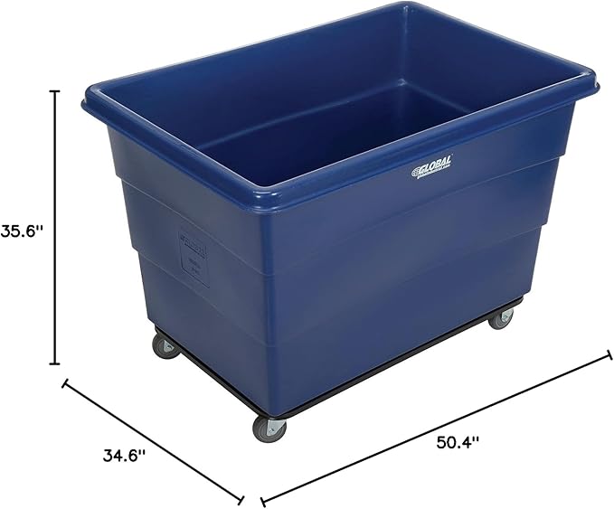 Global Industrial 20 Bushel Plastic Bulk Box Truck, Steel Chassis Base, 1200 lbs. Capacity, 4" Non-Maring Rubber Casters, Blue, 50-2/5"L x 34-3/5"W x 35-3/5"H