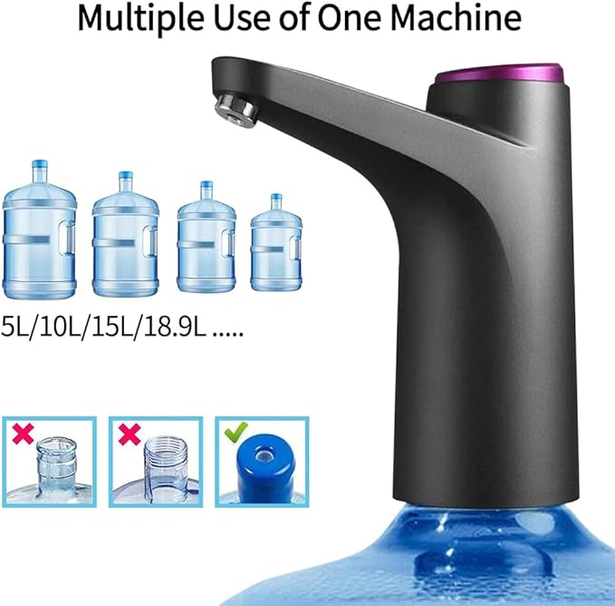 Automatic Drinking Water Pump, Smart USB Portable Water Bottle Dispenser with USB Electric Charging and Automatic Off Switch - Black