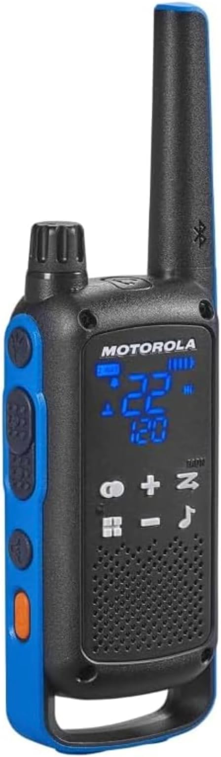 Motorola Solutions Talkabout T802 Portable FRS Two Way Radio 2 Pack Walkie Talkies Blue/Black 22 Channels with 2 PTT Surveillance Earpieces