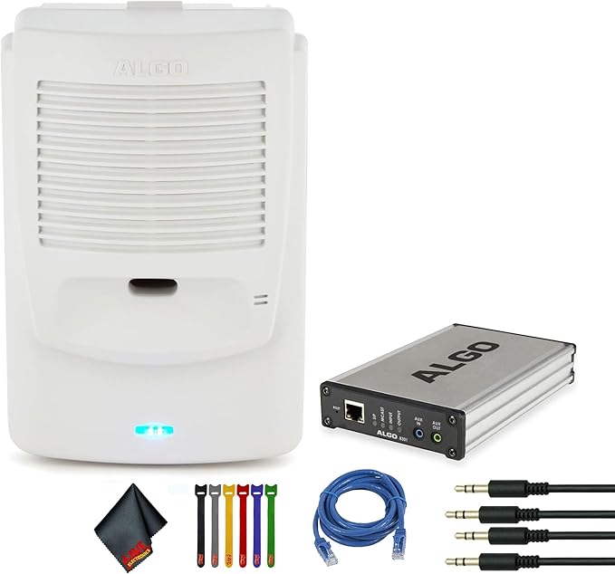 Algo 8180 PoE IP Paging and SIP Loud Ringer Indoor Audio Alerter Bundle with Algo 8301 IP Paging Adapter & Scheduler, Ethernet (RJ-45) Cable, 2X Auxilary Cable, Cable Ties, 6th Avenue Fiber Cloth