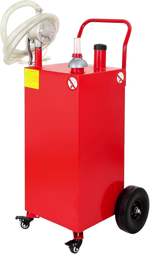 Gas Caddy Fuel Tank Gasoline container Diesel portable gas tank w/pump Rolling & Solid Rubber Wheels for Weeder,Snow blower,Pickup truck,ATV,Water Scooter,Yacht,UTV,Motorcycle (35 Gallon Red)