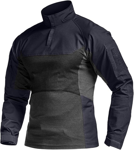 CQR Men's Combat Shirt Tactical 1/4 Zip Long Sleeve Military BDU Shirts Camo EDC Top with Pockets