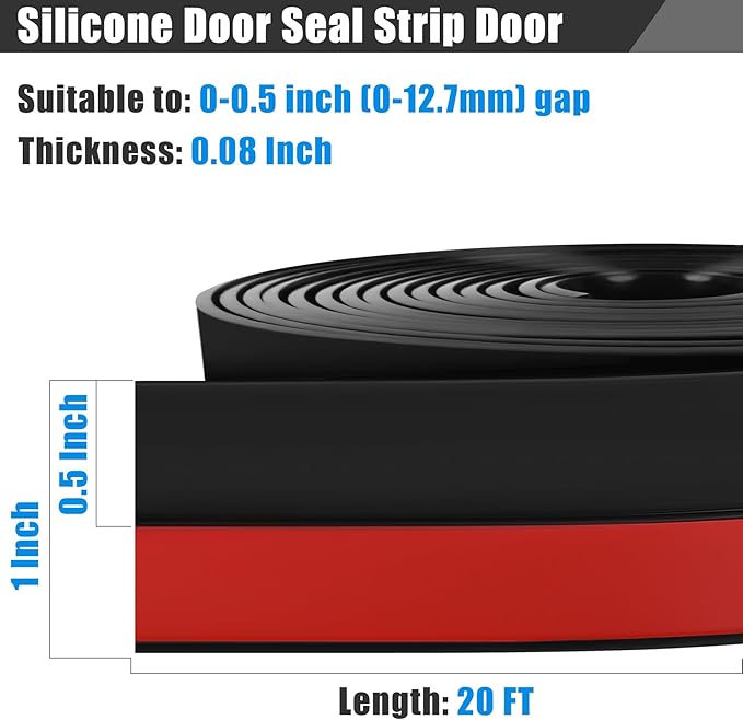 Draft Seal Tape for Doors and Windows 1 in x 20 Ft Silicone Weather Stripping Extra Thick 2mm Door Seal Strip with Strong Adhesive Draft Insulation Stopper Side Seal - Black