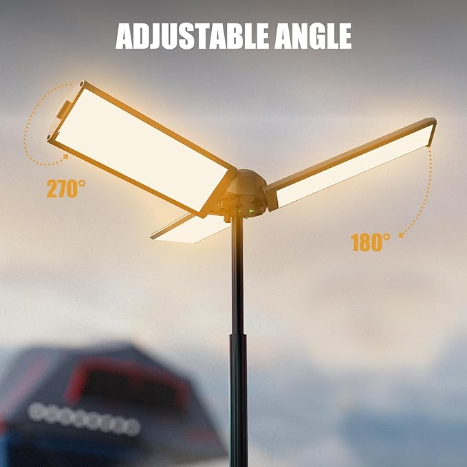 BUBRA Telescopic Camping Lantern with 40" Stand, 8000mAh Rechargeable Work Light, 1000LM Flashlight, IP44 Waterproof Tripod Base, Dimmable LED for Hurricane, Emergency, Repair